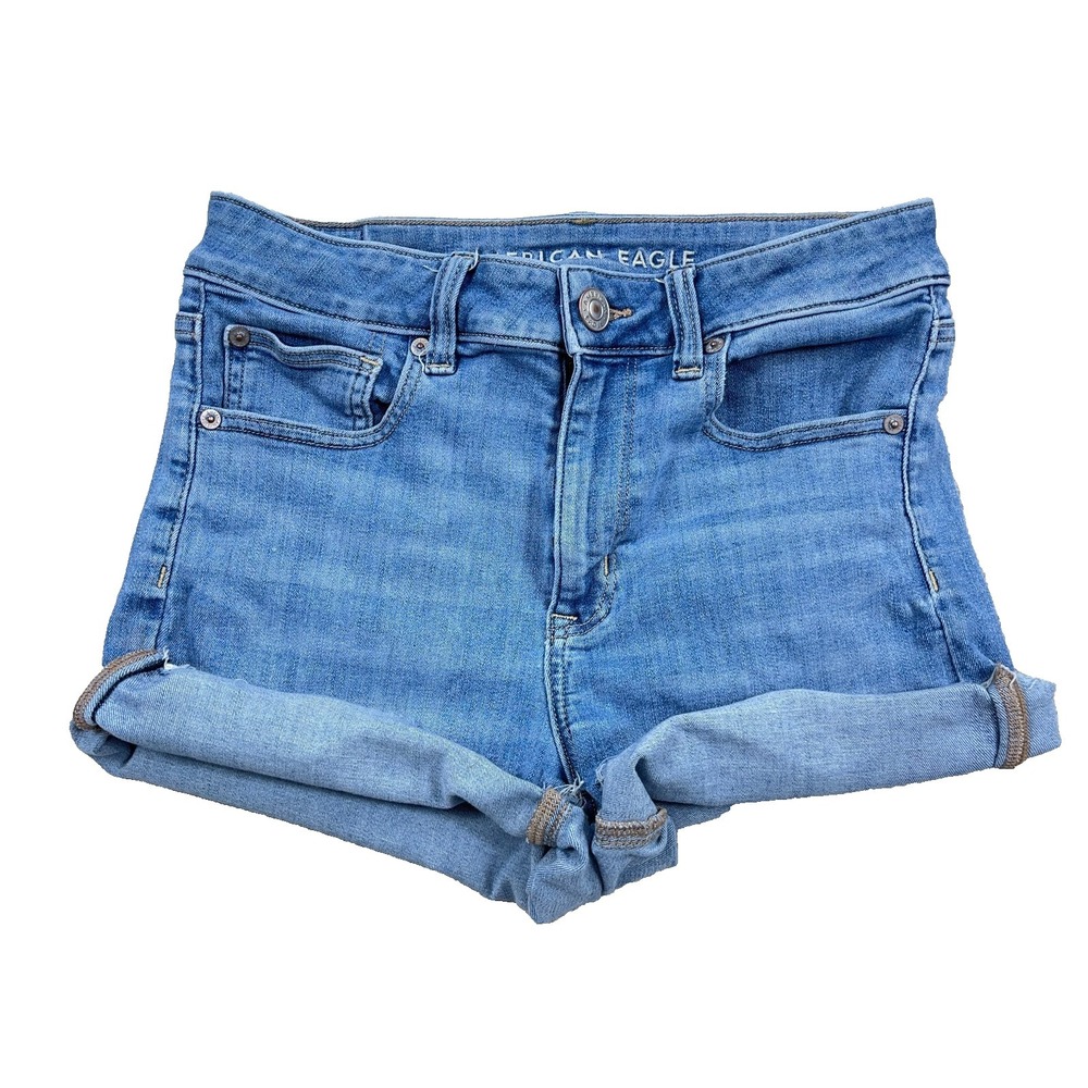 American Eagle Shorts Women 8 Cut Off High Rise Shortie Med Wash Jean Cuffed